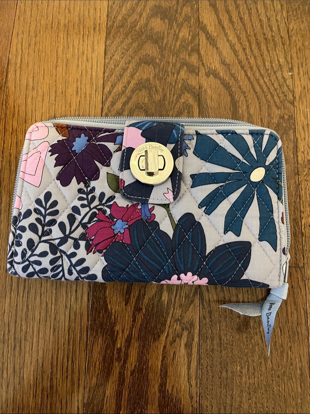 Vera Bradley Floral Quilted Wallet in Blue, Pink, Navy